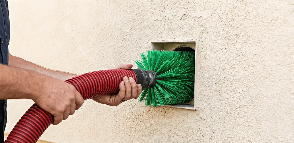 Air duct cleaning brush removing debris from a vent opening in Naperville, IL