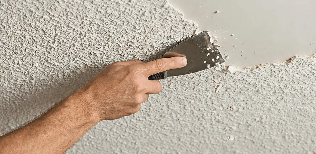 Popcorn ceiling removal scraping off textured ceiling finish in Naperville, IL