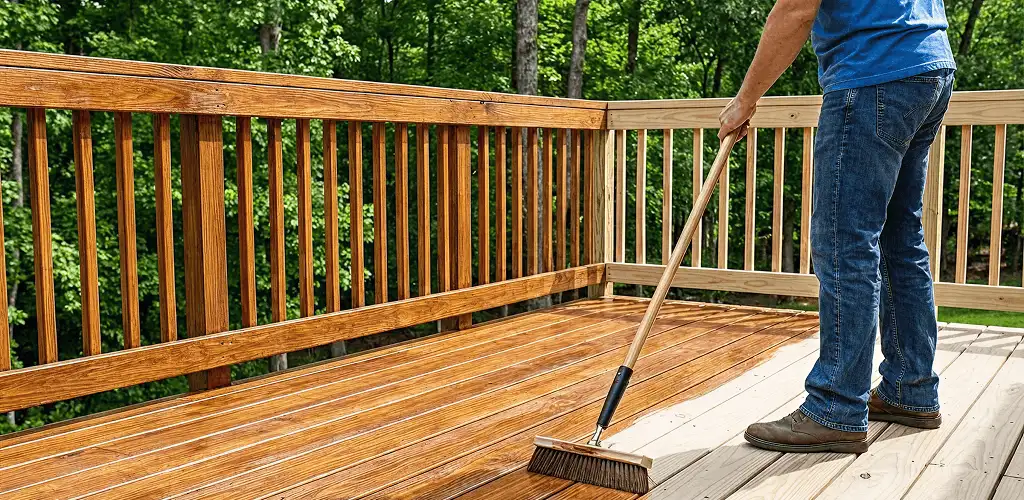 Deck staining and sealing application on a wood deck in Naperville, IL