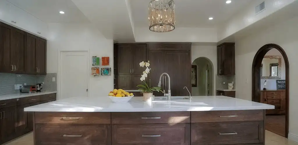 Cabinet refacing project with updated kitchen cabinets and island in Naperville, IL