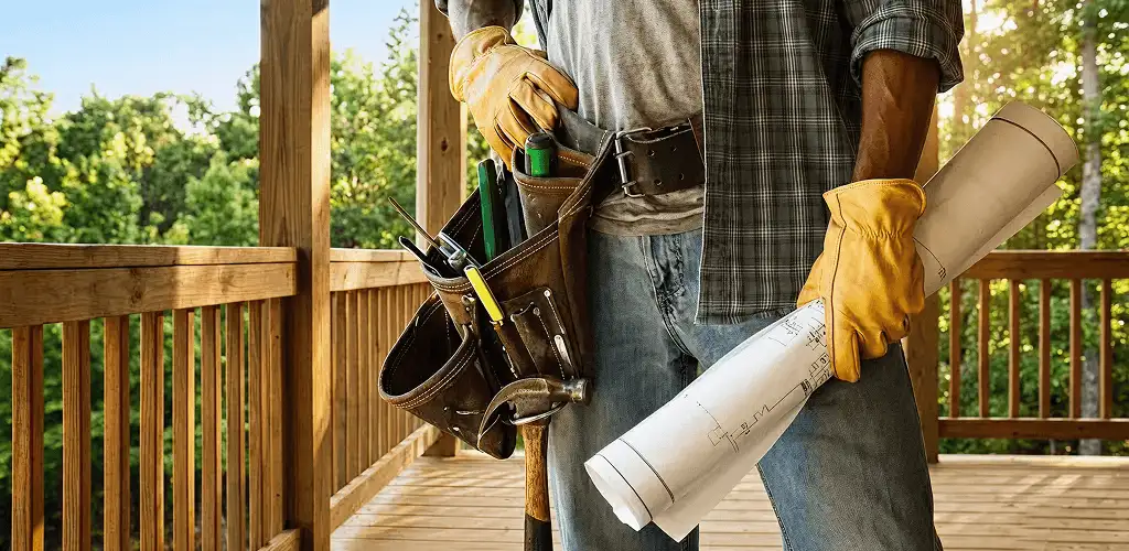 Professional handyman with tool belt ready for home repairs in Naperville, IL